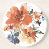 オレンジと青の水色フローラ コースター (正面)