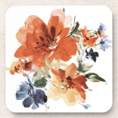 オレンジと青の水色フローラ コースター (正面)