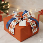 オレンジと青の水色フローラ サテンリボン