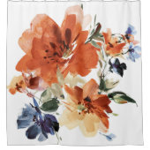 オレンジと青の水色フローラ シャワーカーテン (正面)