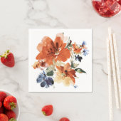 オレンジと青の水色フローラ スタンダードカクテルナプキン (インサイチュ)