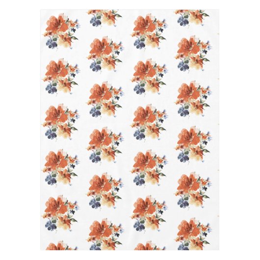 オレンジと青の水色フローラ テーブルクロス (正面)