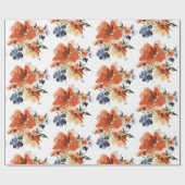 オレンジと青の水色フローラ ラッピングペーパー (フラット)