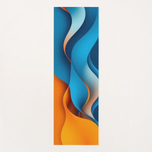 オレンジと青の波の絡み合い ヨガマット (正面)