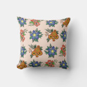 オレンジと青の花のパターン装飾用クッション クッション (正面)