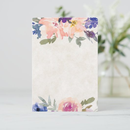 オレンジと青の花柄のウェディング予算テンプレート 招待状 (スタンド正面)