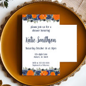 オレンジと青の花柄のシャワー招待状 招待状