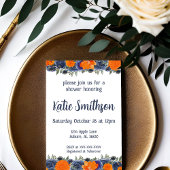 オレンジと青の花柄のシャワー招待状 招待状