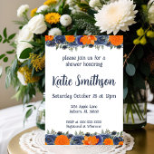 オレンジと青の花柄のシャワー招待状 招待状