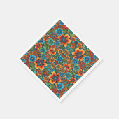 オレンジと青の花 スタンダードカクテルナプキン (角)