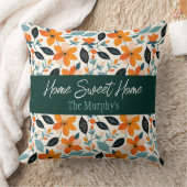 オレンジと青の葉と花パーソナライズされた クッション (ブランケット)
