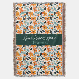 オレンジと青の葉と花パーソナライズされた スローブランケット