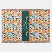 オレンジと青の葉と花パーソナライズされた スローブランケット (正面)