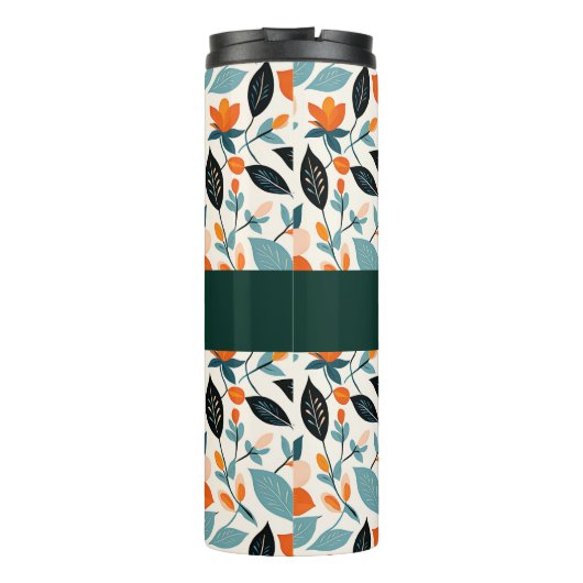 オレンジと青の葉と花パーソナライズされた タンブラー (裏面)