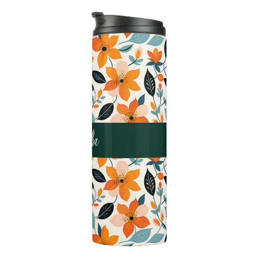 オレンジと青の葉と花パーソナライズされた タンブラー (回転右)