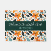 オレンジと青の葉と花パーソナライズされた ドアマット (正面)