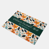 オレンジと青の葉と花パーソナライズされた ドアマット (アングル)