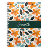 オレンジと青の葉と花パーソナライズされた ノートブック (正面)