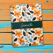 オレンジと青の葉と花パーソナライズされた ノートブック