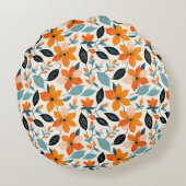 オレンジと青の葉と花パーソナライズされた ラウンドクッション (裏面)