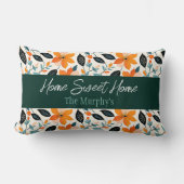 オレンジと青の葉と花パーソナライズされた ランバークッション (正面)