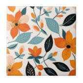 オレンジと青の葉と花 タイル (正面)