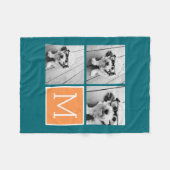 オレンジと青のInstagramフォトコラージモノグラム フリースブランケット (正面(横))