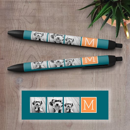 オレンジと青のInstagramフォトコラージモノグラム 黒ボールペン