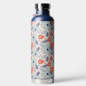 オレンジと青モダンの花模様 ウォーターボトル (右面)