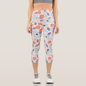 オレンジと青モダンの花模様 カプリレギンス (正面)