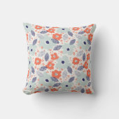 オレンジと青モダンの花模様 クッション (正面)