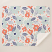 オレンジと青モダンの花模様 シェルパブランケット (正面(横))