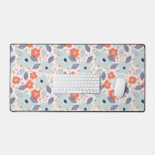 オレンジと青モダンの花模様 デスクマット (キーボード&マウス)