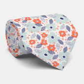 オレンジと青モダンの花模様 ネクタイ (ロール)