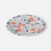 オレンジと青モダンの花模様 ペーパープレート (アングル)