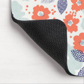 オレンジと青モダンの花模様 マウスパッド (コーナー)