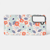 オレンジと青モダンの花模様 SAMSUNG GALAXYケース (裏面横)