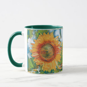 オレンジと黄色のひまわり黄色絵画の花 マグカップ