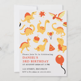 オレンジと黄色のイラストレーション子供の誕生日パーティー 招待状