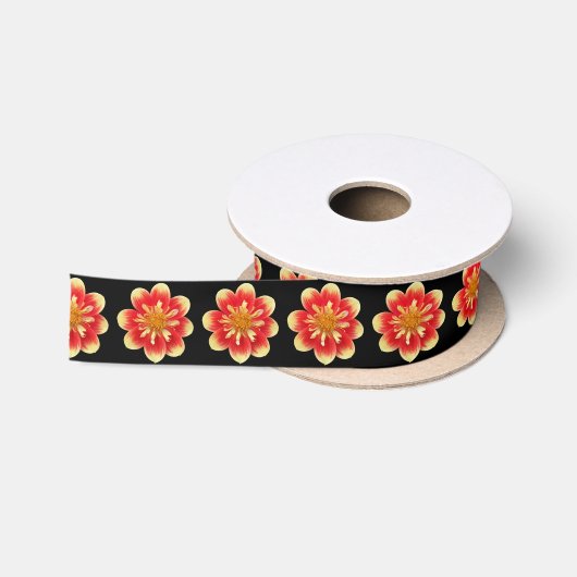 オレンジと黄色のコラレットダリアの花模様 サテンリボン (リール)