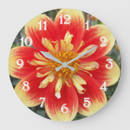 オレンジと黄色のコラレットダリアの花 ラージ壁時計