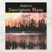 オレンジと黄色のサンセットポンドワインラベル ワインラベル (シングルラベル)