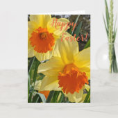 オレンジと黄色のダッフォジルのフローラ復活祭 シーズンカード (正面)