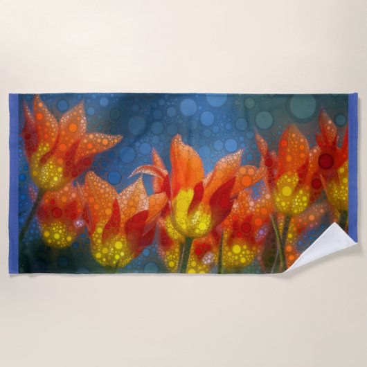 オレンジと黄色のチューリップ ビーチタオル (正面)