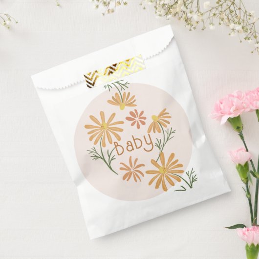 オレンジと黄色のデイジー赤ちゃんシャワー フェイバーバッグ (封をした状態)