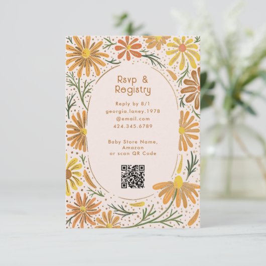 オレンジと黄色のデイジー赤ちゃんシャワー 出欠カード (スタンド正面)