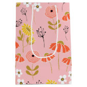 オレンジと黄色のドードルの花 ミディアムペーパーバッグ (裏面)