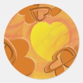 オレンジと黄色のハートデジタルアート ラウンドシール (正面)