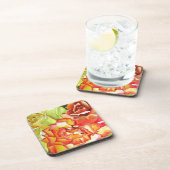 オレンジと黄色のバラの水彩画アート コースター (右側)