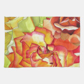 オレンジと黄色のバラの水彩画 キッチンタオル (横)
